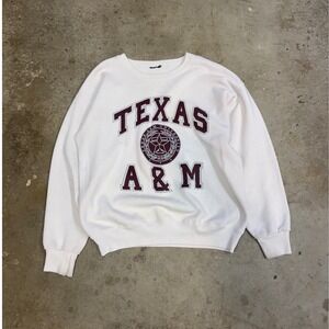 Texas AM University Aggies White Crewneck Sweatshirt Spell Out Logo